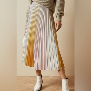 Ted Baker Yellow and Pink Pleated Midi Skirt